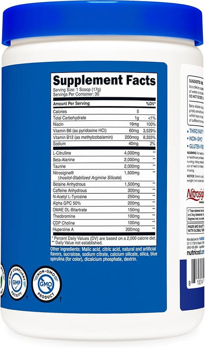 Nutricost Pre-X Xtreme Pre-Workout Powder Complex, Blue Raspberry, 30 Servings, Vegetarian, Non-GMO