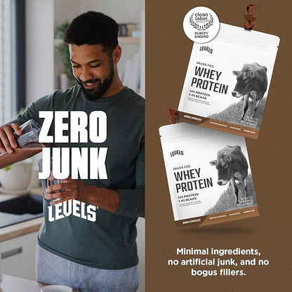 Levels Grass Fed Whey Protein Powder, No Artificials, 24G of Protein, Double Chocolate, 1LB