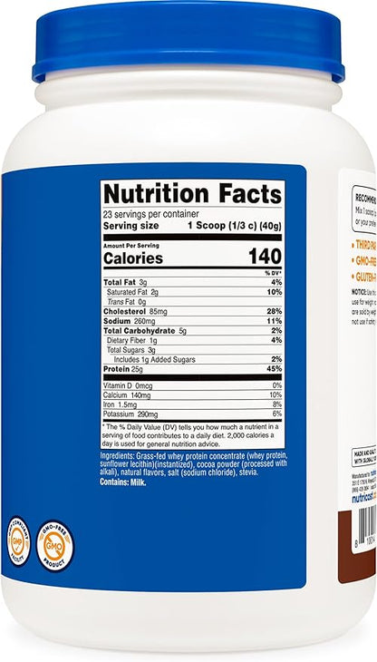 Nutricost Grass-Fed Whey Protein Concentrate (Chocolate) 2LBS - Undenatured, Non-GMO, Gluten Free