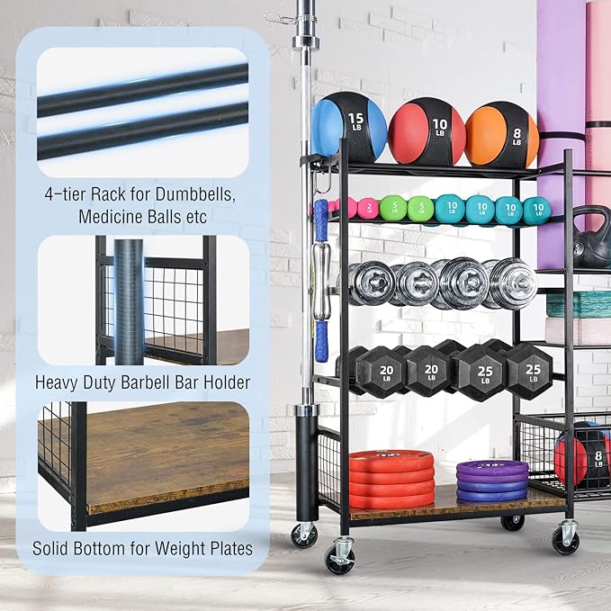 PLKOW Dumbbell Rack, Weight Rack for Dumbbells, Home Gym Storage for Dumbbells Kettlebells Yoga Mat