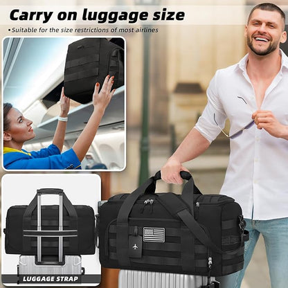 ZOMFELT Tactical Gym Bags for Men, 40L Travel Duffle Bag with Removable Dividers & Innovative Shoe