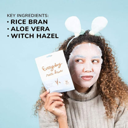 FACETORY K Beauty Face Mask Skin Care - Everyday RICE BRAN Soothing Sheet Mask | Plant-Based Rice