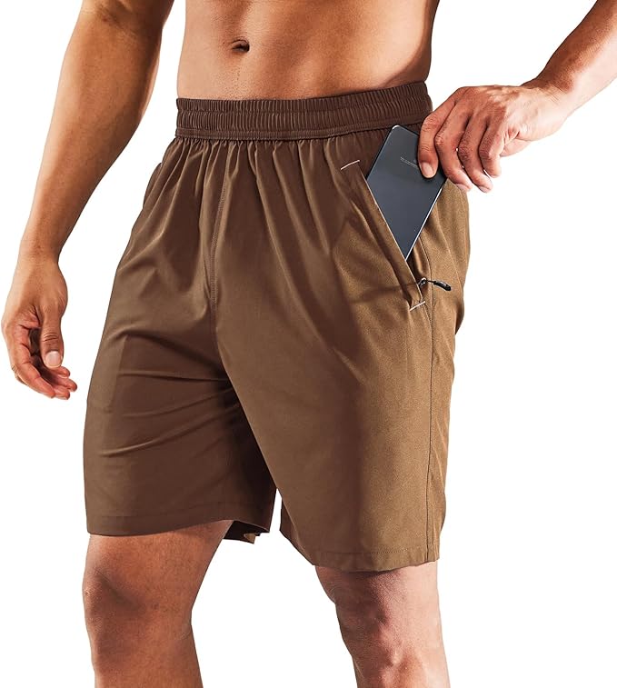 MIER Men's Quick Dry Running Shorts with Zipper Pocket, Elastic Waist Athletic Workout Exercise
