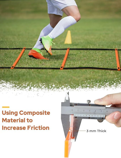 GHB Pro Agility Ladder Soccer Kick Trainer Set 20ft 12 Rung 10 Cones and 4 Stakes Speed Agility