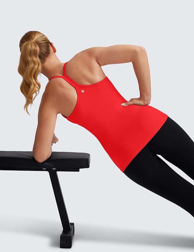CRZ YOGA Seamless Workout Tank Tops for Women Racerback Athletic Camisole Sports Shirts with Built