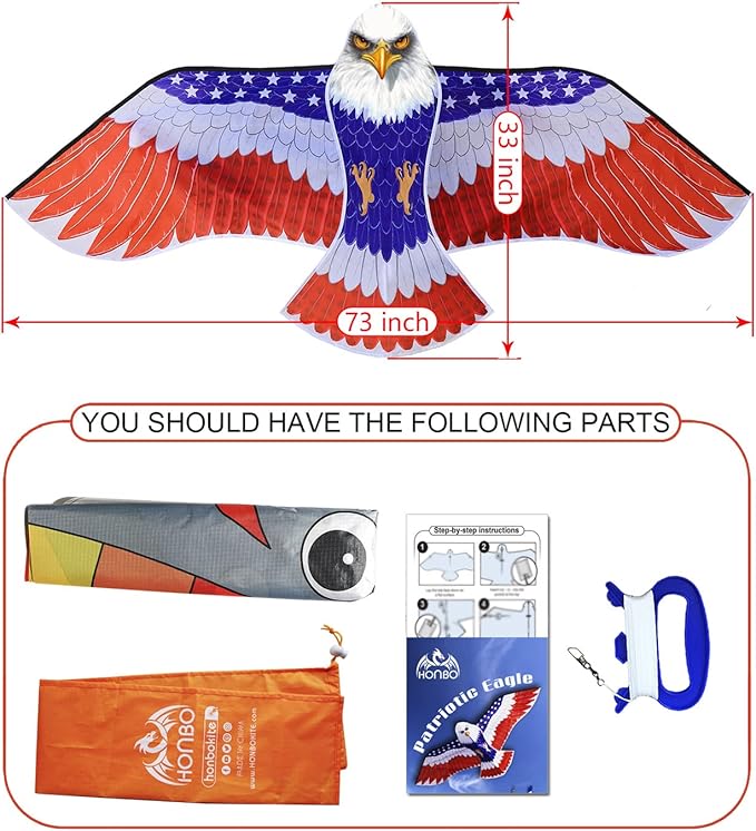 HONBO Huge Patriotic Eagle Kites for Adults and Kids,Easy to Fly for Beach Trip, Outdoor