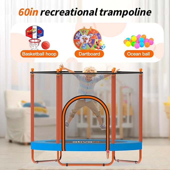 Ativafit 60'' Rebounder Trampoline Indoor Outdoor for Kids Ages 1-8, 5 FT Recreational Toddler