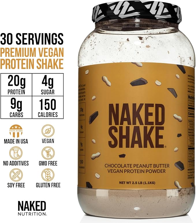 Naked Shake - Chocolate Peanut Butter Protein Powder - Vegan Protein Powder from US & Canadian