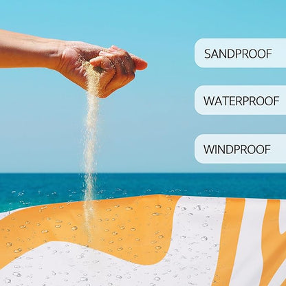 Yellow Beach Blanket, Sand Free Waterproof Outdoor Beach Mat with 4 Stakes & Pockets, 78''×86''