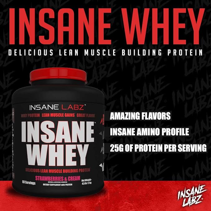 Insane Labz Insane Whey,100% Muscle Building Whey Protein, Post Workout, BCAA Amino Profile, Mass