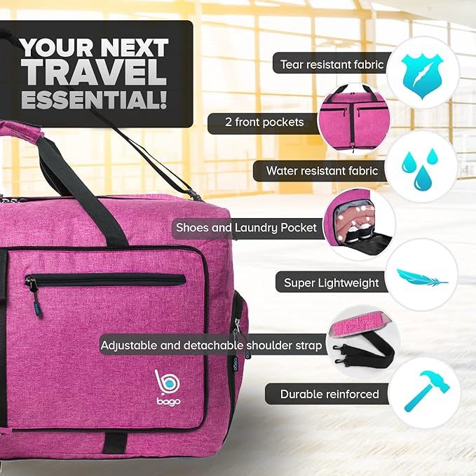 Bago Large Foldable Duffel Bags for Traveling Women & Men - 80L Packable Duffle Bag for Travel with