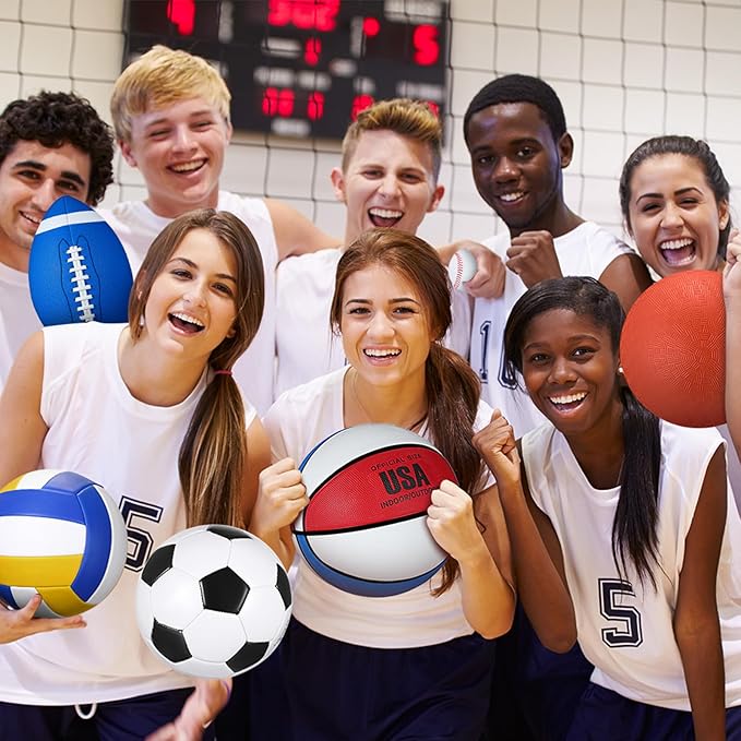 Libima 6 Pcs Multi Sport Ball Set Official Size Football, Basketball, Soccer, Volleyball