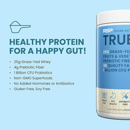 TrueFit Gut Healthy Protein Powder, Grass-Fed Whey Meal Replacement Shake with Prebiotics