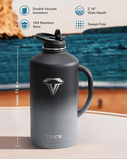 128 oz Insulated Water Bottle with Straw and Lid, One Gallon Stainless Steel Cup with