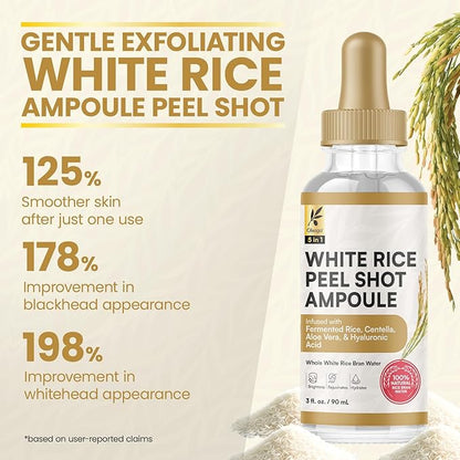 White Rice Peel Shot Ampoule, White Rice Exfoliant, Rice Exfoliator for Face & Soft Peel, Removes
