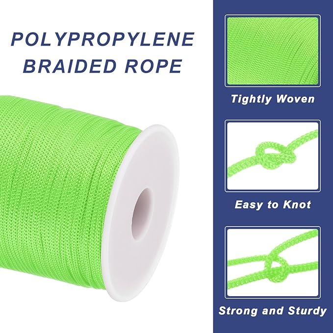 MECCANIXITY 1/12 Inch Polypropylene Rope Braided Ropes, 328ft Nylon Rope Hollow Utility Cord for