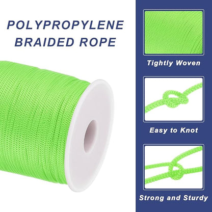 MECCANIXITY 1/12 Inch Polypropylene Rope Braided Ropes, 328ft Nylon Rope Hollow Utility Cord for