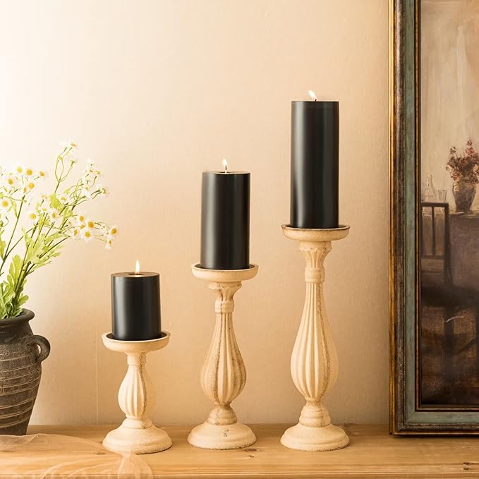 MOZEAL 3" x 4" Hand-Poured Unscented Candle,Dripless Pillar Candle Set of 3,Long Clean
