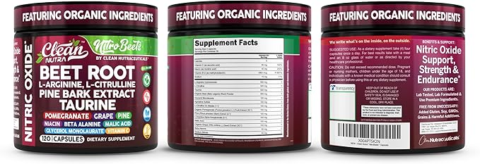 Clean Nutra Organic Beet Root Capsules L Arginine L Citrulline Pine Bark Nitric Oxide Beetroot