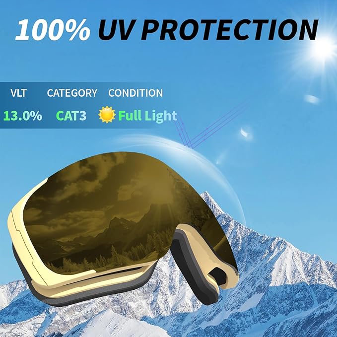 Ski Goggles for Men Women Adult & Youth, OTG Snowboard Goggles Anti Fog, Snow Goggles UV Protection
