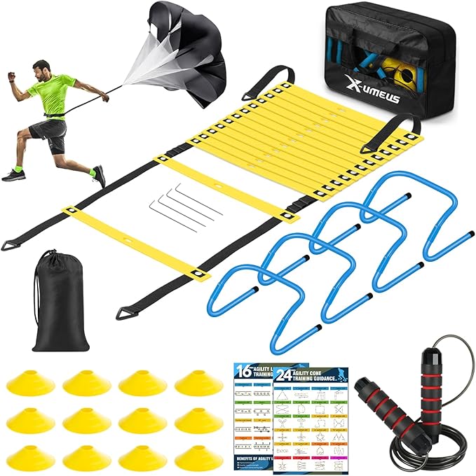 Agility Ladder Speed Training Equipment Set-20ft Agility Ladder,12 Soccer Cones,4 Hurdles, Jump