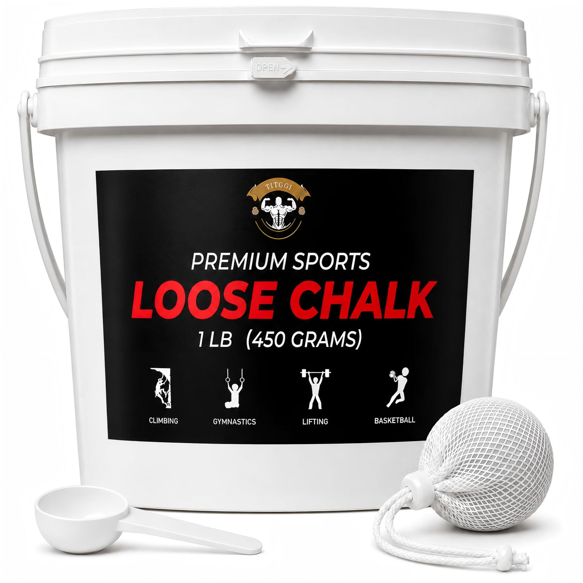TITGGI 1 lb Gym Chalk Bucket with Chalk Ball, Pure Magnesium Carbonate