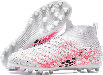 Unisex Soccer Cleats Lightweight No-Tie Lacing System Multi-Surface Football Shoes with Ankle