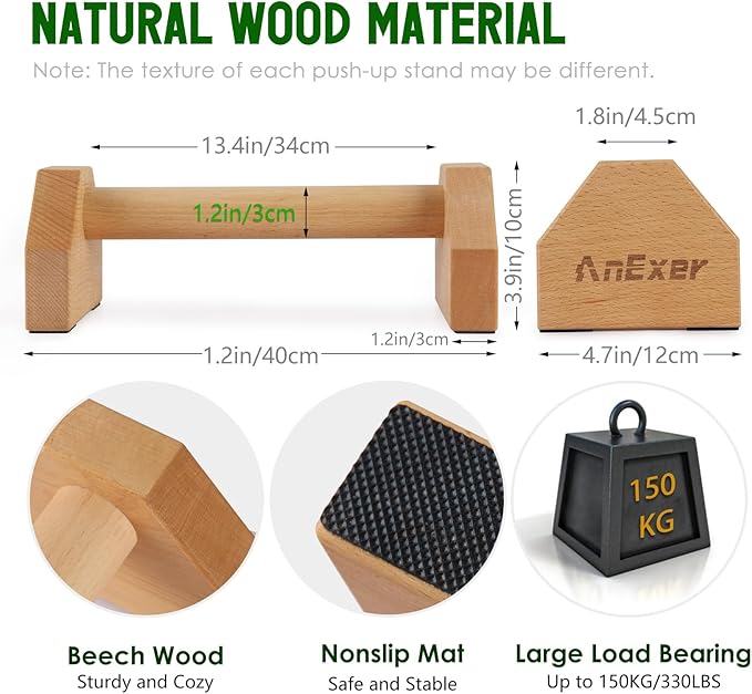 Push Up Stands, Handstand Parallettes Bars, Solid Wood Push Up Bars with Non-Slip Mat Push up
