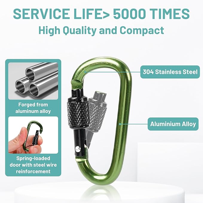 Multi-Pack Aluminum Carabiner Clips, 2" Ultra-Light Spring & Locking for Key,Hiking, Outdoor