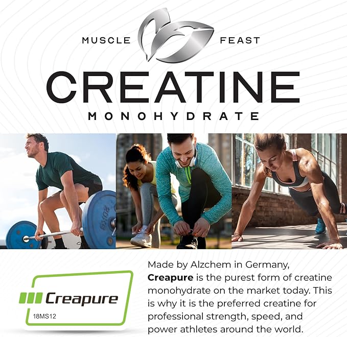 Muscle Feast Creapure Creatine Monohydrate Powder, Vegan Keto Friendly Gluten-Free Easy to Mix