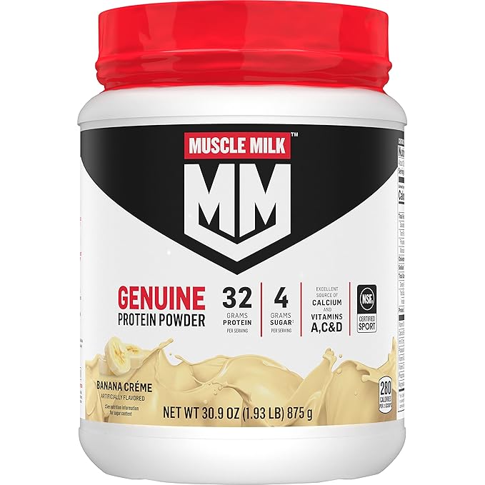 Muscle Milk Genuine Protein Powder, Banana Crème, 1.93 Pounds, 13 Servings, 32g Protein, 4g Sugar