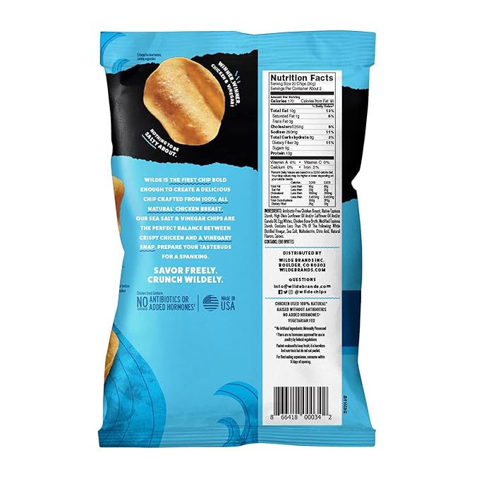 Sea Salt and Vinegar Protein Chips by Wilde Chips, Thin and Crispy, High Protein, Keto Friendly
