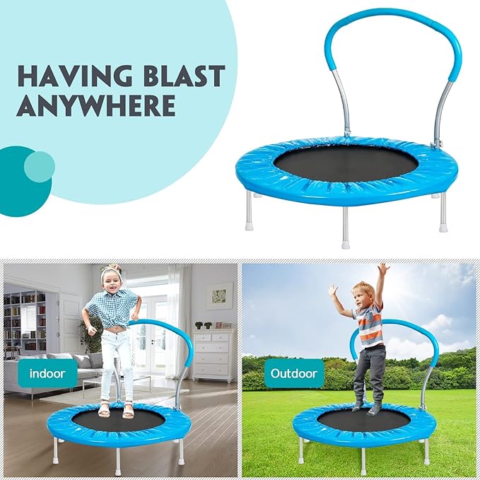 36-Inch Kids Trampoline with Handle - Indoor Mini Tranpoline for Toddlers, Small Fitness Rebounder
