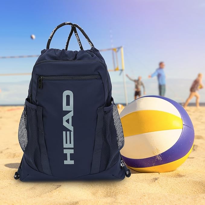 HEAD Waterproof Gym Sackpack for Sport with 2 Zipper Pockets, Large Drawstring Backpacks for Men