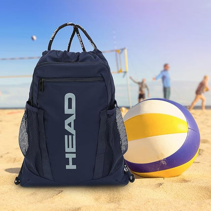 HEAD Waterproof Gym Sackpack for Sport with 2 Zipper Pockets, Large Drawstring Backpacks for Men