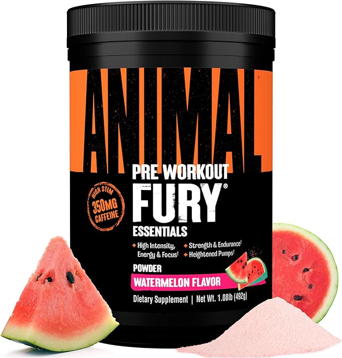 Animal Fury Pre Workout Powder Supplement for Energy and Focus 5g BCAA 350mg Caffeine Nitric Oxide