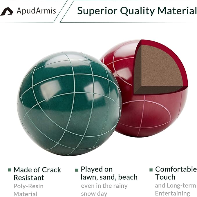 ApudArmis Bocce Balls Set, Regulation Size 100mm Bocce Game for Outdoor/Backyard/Lawn/Beach with 8