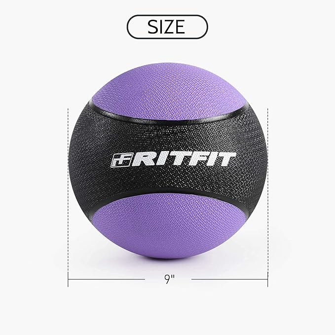 RitFit Weighted Medicine Ball - Non-Slip Rubber Shell & Dual Texture Grip - Workout Exercise Ball
