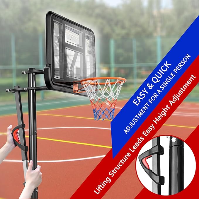 Portable Basketball Hoop Outdoor, Adjustable Height 5.5-10FT Basketball Goal with Heavy-Duty Steel