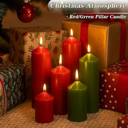 36 Pcs Green Pillar Candles Bulk Set，Hurricane Candlesï¼? Different Lengths (12 Each)，Dripless