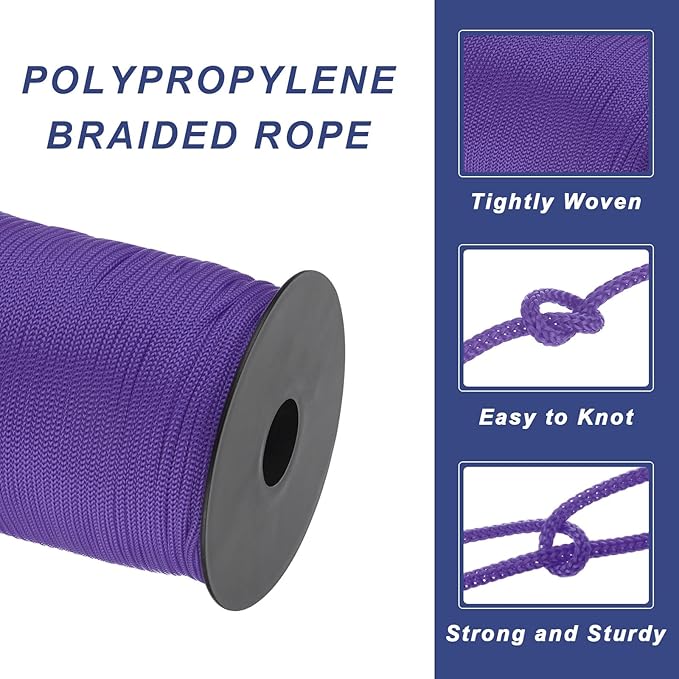 MECCANIXITY 1/8 Inch Polypropylene Rope Braided Ropes, 328ft Nylon Rope Hollow Utility Cord for