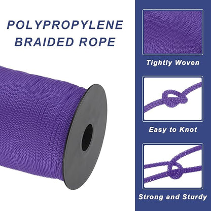MECCANIXITY 1/8 Inch Polypropylene Rope Braided Ropes, 328ft Nylon Rope Hollow Utility Cord for