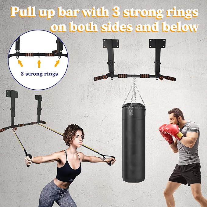 BDL Wall Mounted Pull Up Bar Chin Up bar Multifunctional Dip Station for Indoor Home Gym Workout