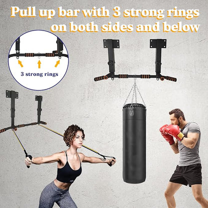 BDL Wall Mounted Pull Up Bar Chin Up bar Multifunctional Dip Station for Indoor Home Gym Workout