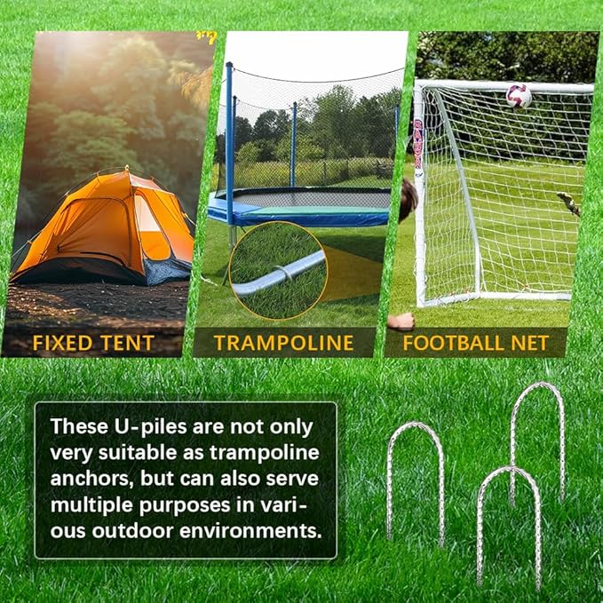 12" Trampoline Stakes Anchors high Wind u Stake for Ground Anchors Heavy Duty Trampoline Anchor