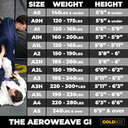 Gold BJJ Aeroweave Jiu Jitsu Gi - Ultra Lightweight BJJ Gi - Preshrunk Brazilian Jiu Jitsu Uniform
