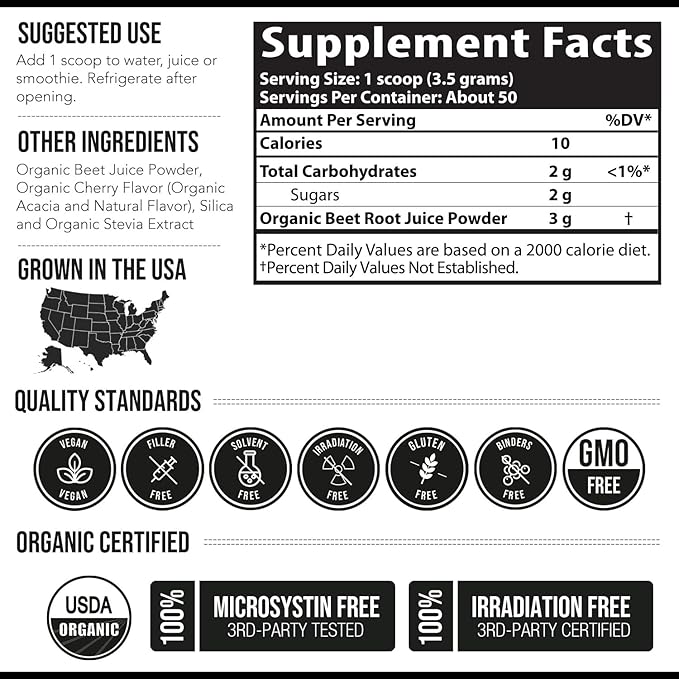 BioBeet® Beet Juice (Black Cherry Flavor) Max Strength 20x High Concentration than Beet Root Powder