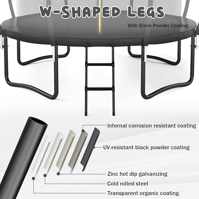 Trampoline 12FT 14FT 15FT 16FT for Kids/Adults - Outdoor Recreational with Enclosure Net Curved