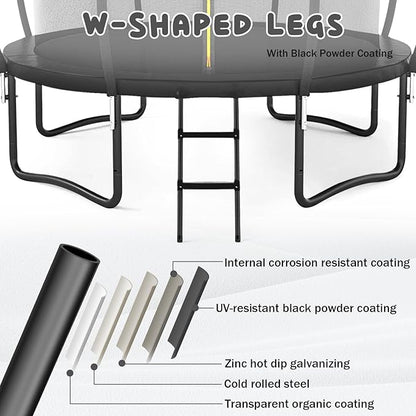 Trampoline 12FT 14FT 15FT 16FT for Kids/Adults - Outdoor Recreational with Enclosure Net Curved