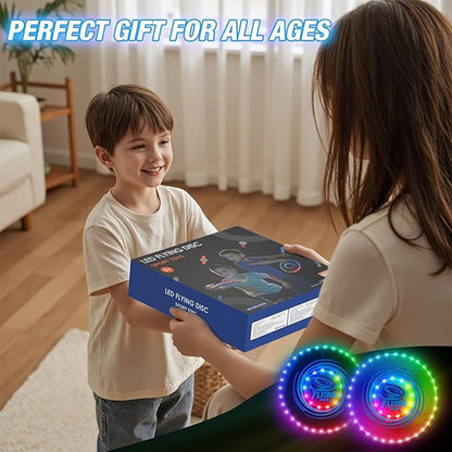 2 Pack Light up Flying Discs for Kids, 45 LEDs, 14 Lighting Modes, Rechargeable Glow in The Dark